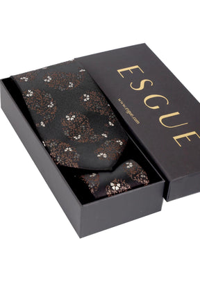 Esgue 8 Cm Klasik Geniş Hand Made Siyah - Kahve Damla Desen Mendilli Kravat