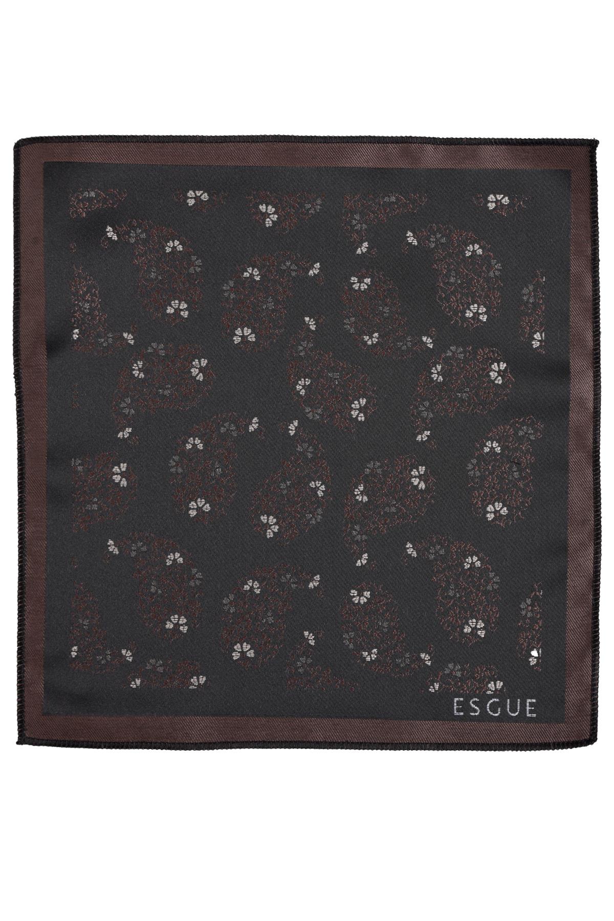 Esgue 8 Cm Klasik Geniş Hand Made Siyah - Kahve Damla Desen Mendilli Kravat