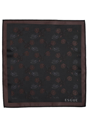 Esgue 8 Cm Klasik Geniş Hand Made Siyah - Kahverengi Çiçek Desen Mendilli Kravat