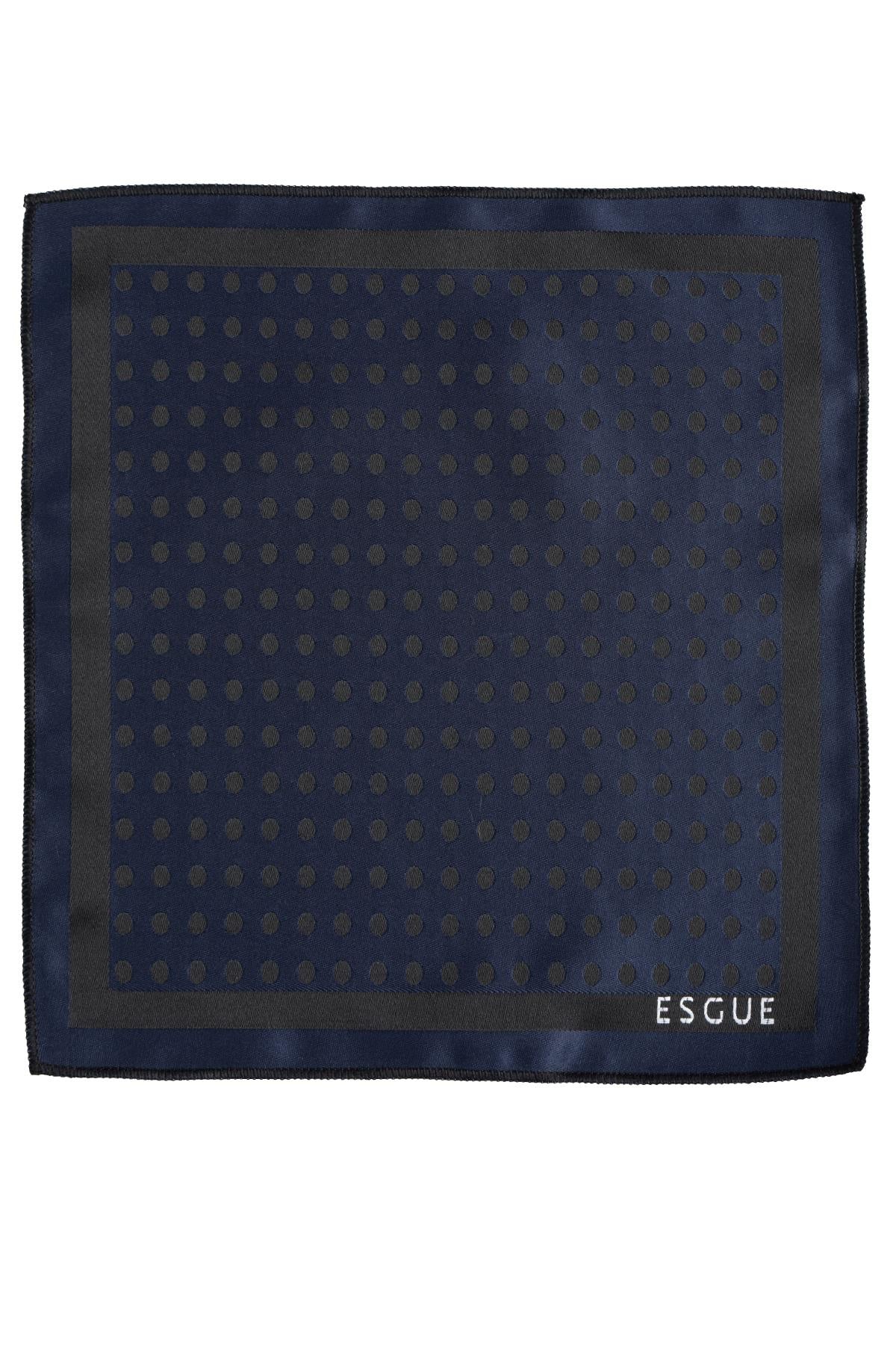 Esgue 8 Cm Klasik Geniş Hand Made Siyah - Lacivert Puantiye Desen Mendilli Kravat