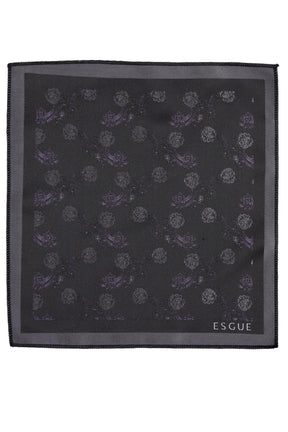 Esgue 8 Cm Klasik Geniş Hand Made Siyah - Lila Çiçek Desen Mendilli Kravat