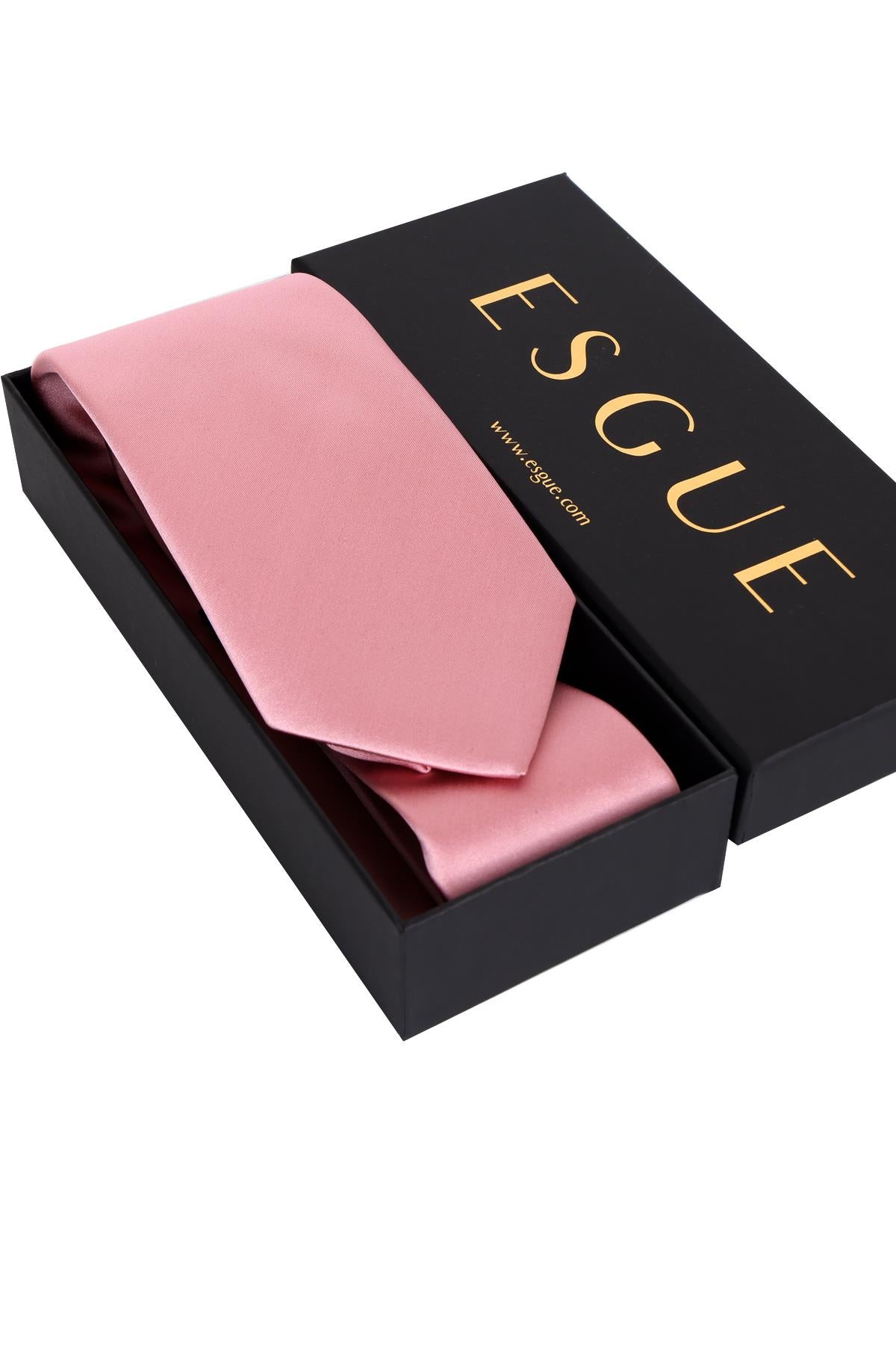 Esgue 8 cm Klasik Saten Mendilli Kravat – Farklı Renk Seçeneği, Özel Hediye Kutusunda Premium Erkek Kravat
