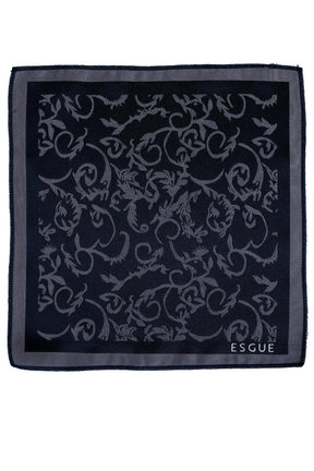 Esgue 8 cm Lacivert Gri Desenli Hand Made Klasik Geniş Mendilli Kravat