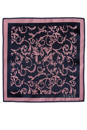 Esgue 8 cm Lacivert Pembe Desenli Hand Made Klasik Geniş Mendilli Kravat