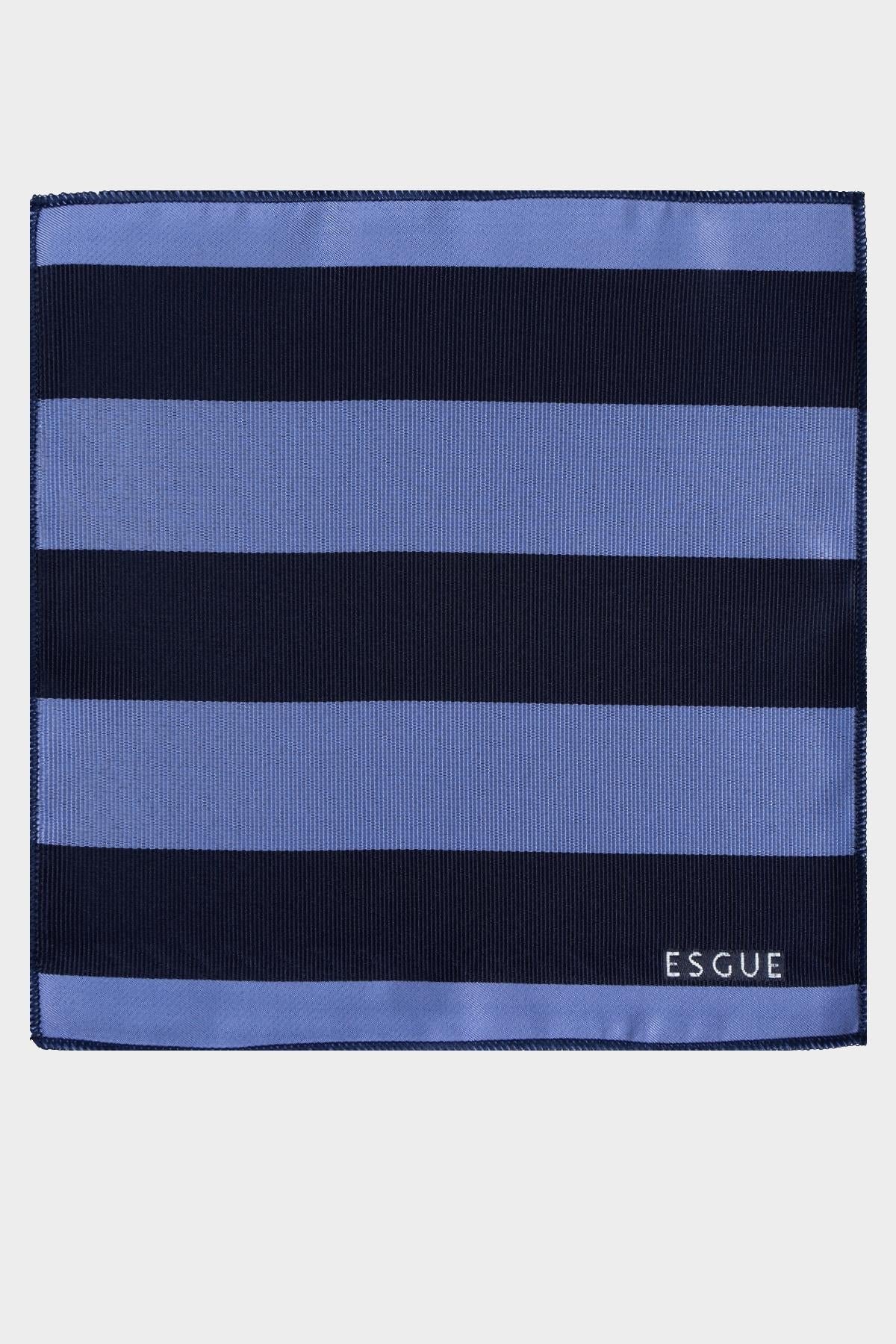 Esgue 8 cm Mavi Lacivert Parçalı Desen Hand Made Klasik Geniş Mendilli Kravat