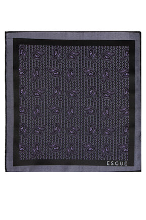 Esgue 8 cm Mor Gri Şal Desen Hand Made Klasik Geniş Mendilli Kravat