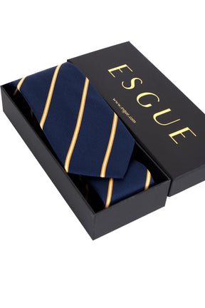 Esgue 8 cm Sarı Lacivert Çizgili Hand Made Klasik Geniş Mendilli Kravat