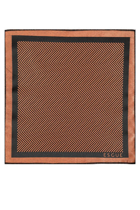 Esgue Hand Made 8 cm Çizgili Kiremit & Siyah Kravat & Mendil