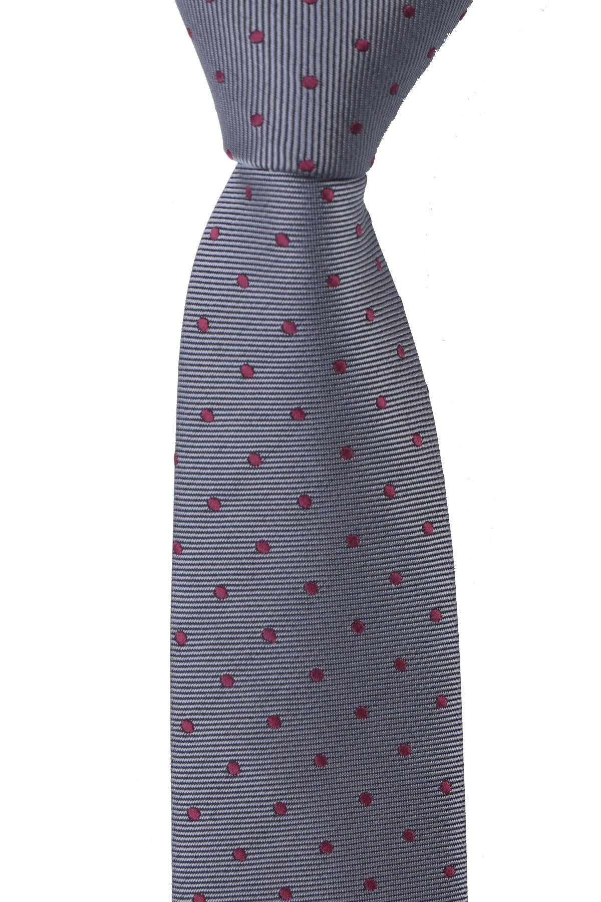 Esgue Dar Kesim Füme - Bordo Noktalı Desen Slim 6 cm. Hand Made Kravat