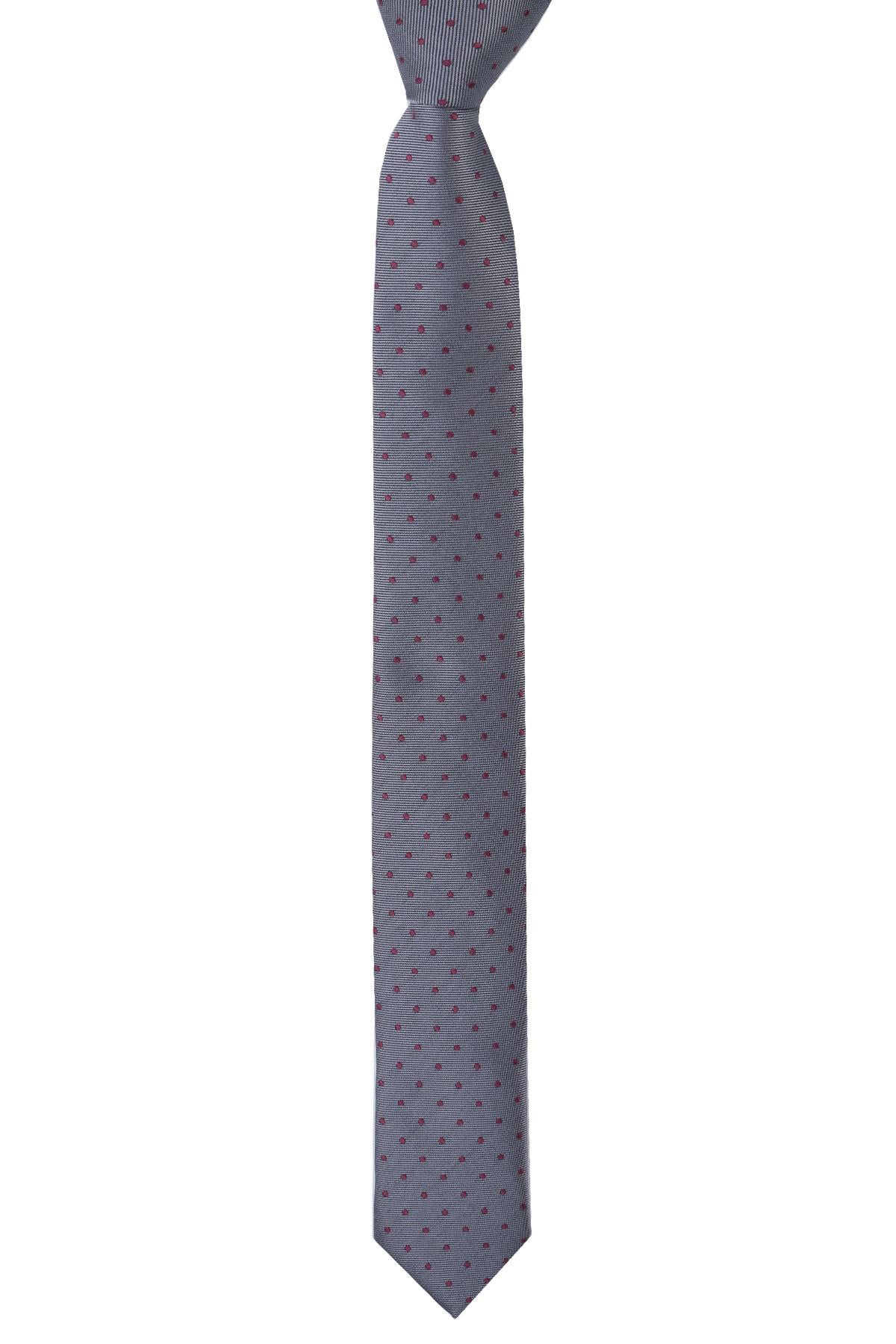Esgue Dar Kesim Füme - Bordo Noktalı Desen Slim 6 cm. Hand Made Kravat