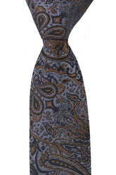 Esgue Dar Kesim Gold - Gri Şal Desen Slim 6 cm. Hand Made Kravat