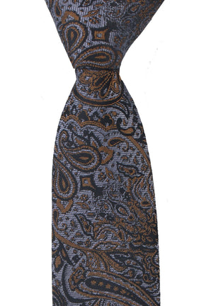 Esgue Dar Kesim Gold - Gri Şal Desen Slim 6 cm. Hand Made Kravat