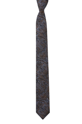 Esgue Dar Kesim Gold - Gri Şal Desen Slim 6 cm. Hand Made Kravat
