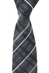 Esgue Dar Kesim Gri - Beyaz Çizgili Slim 6 cm. Hand Made Kravat