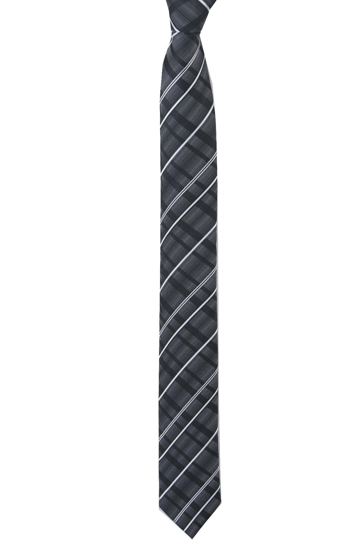 Esgue Dar Kesim Gri - Beyaz Çizgili Slim 6 cm. Hand Made Kravat