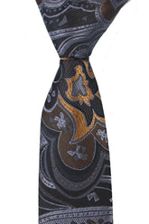 Esgue Dar Kesim Gri - Gold Desenli Slim 6 cm. Hand Made Kravat