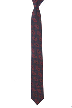 Esgue Dar Kesim Kahve - Bakır Şal Desen Slim 6 cm. Hand Made Kravat