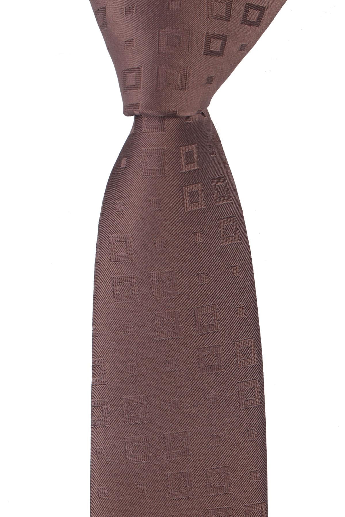 Esgue Dar Kesim Kahverengi Desenli Slim 6 cm. Hand Made Kravat