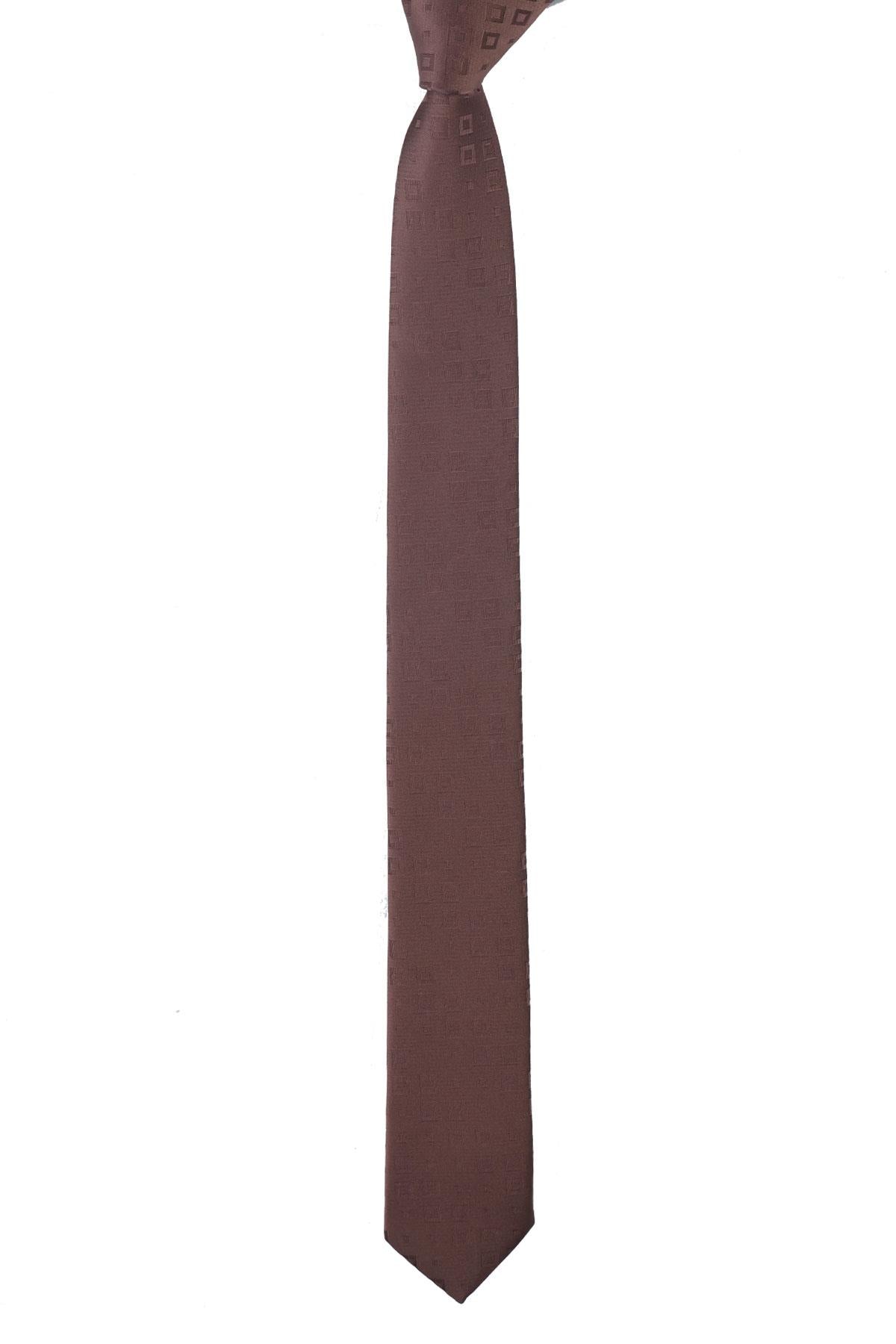 Esgue Dar Kesim Kahverengi Desenli Slim 6 cm. Hand Made Kravat