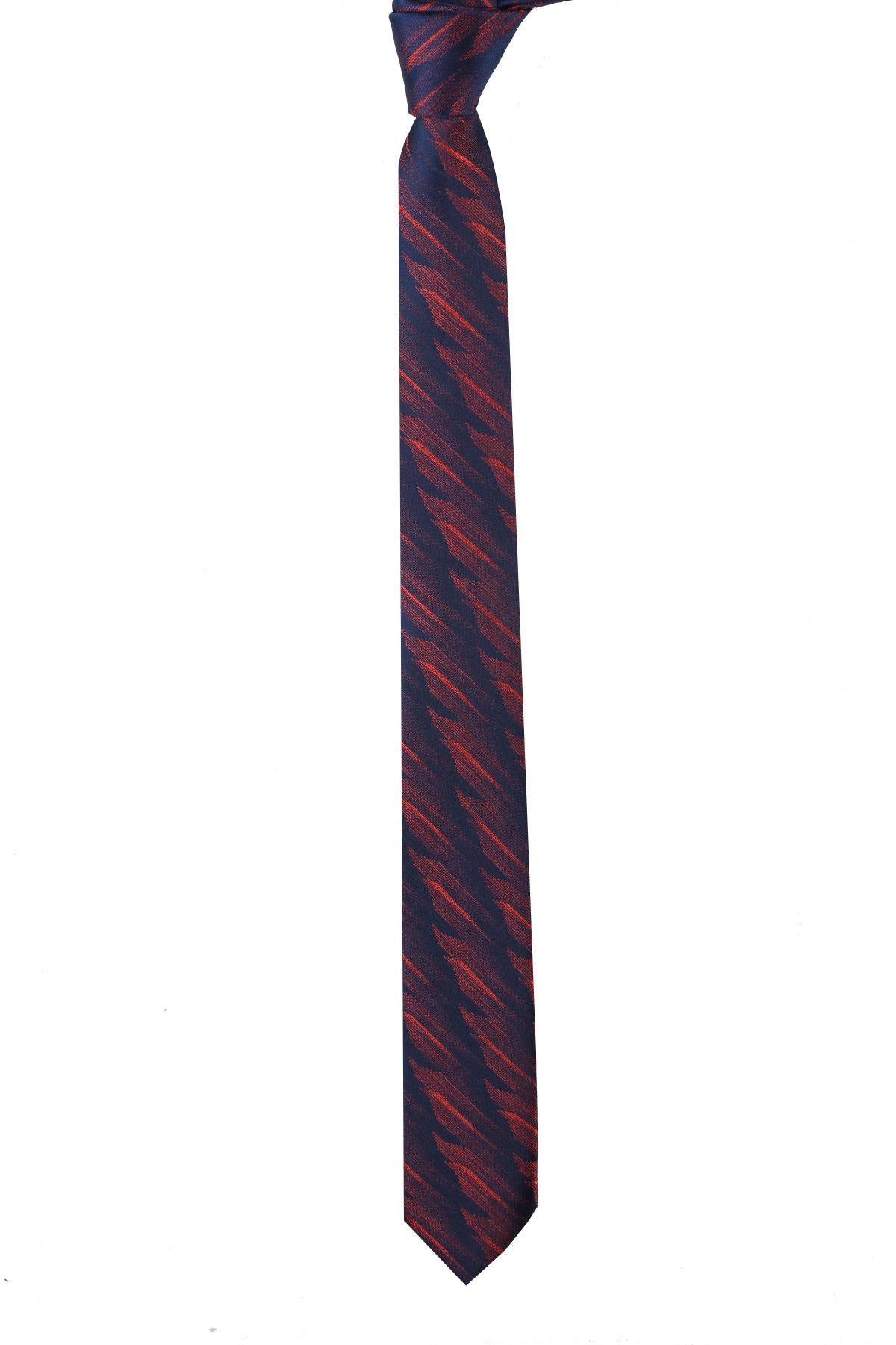 Esgue Dar Kesim Lacivert - Bakır Desenli Slim 6 cm. Hand Made Kravat