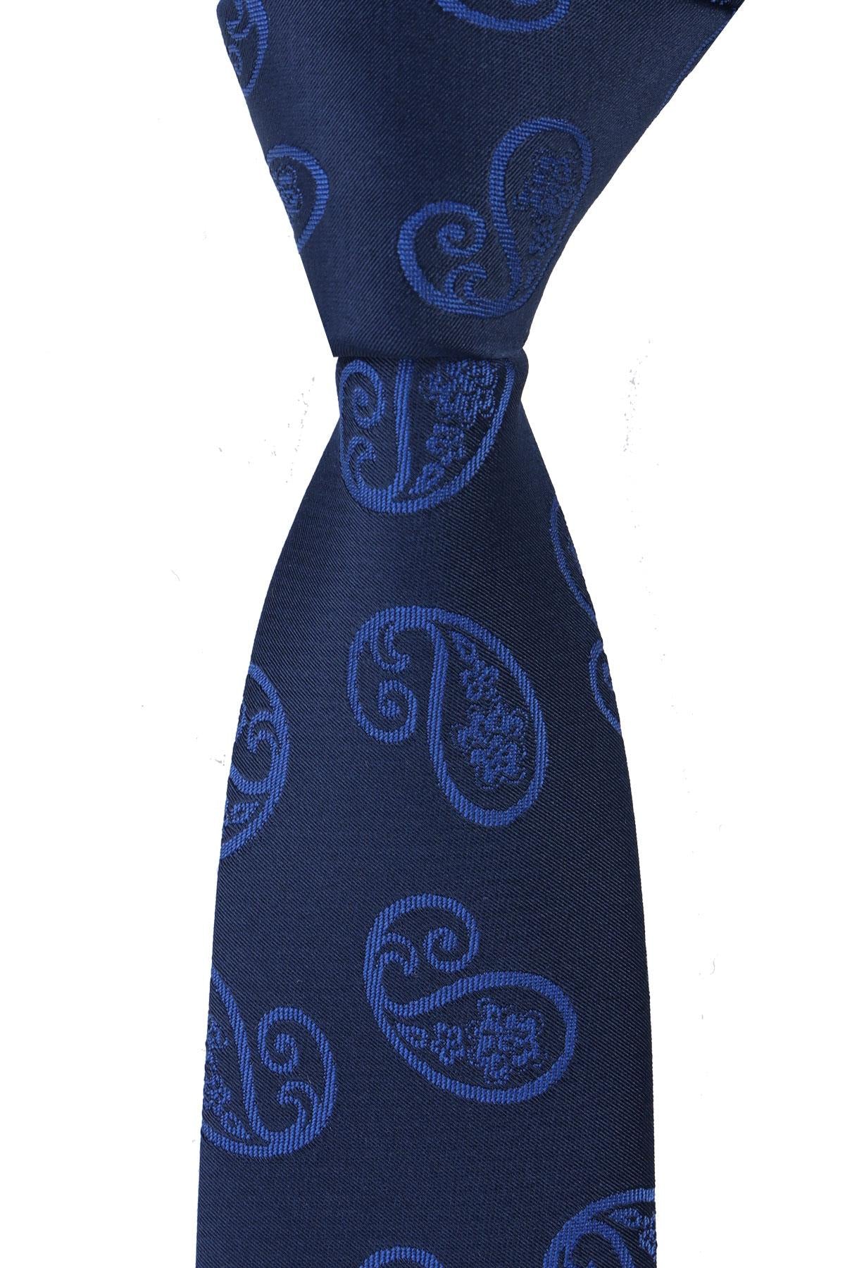 Esgue Dar Kesim Lacivert Şal Desen Slim 6 cm. Hand Made Kravat