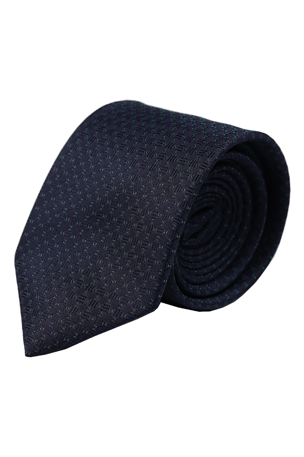 Esgue Dar Kesim Lacivert - Yeşil Desenli Slim 6 cm. Hand Made Kravat