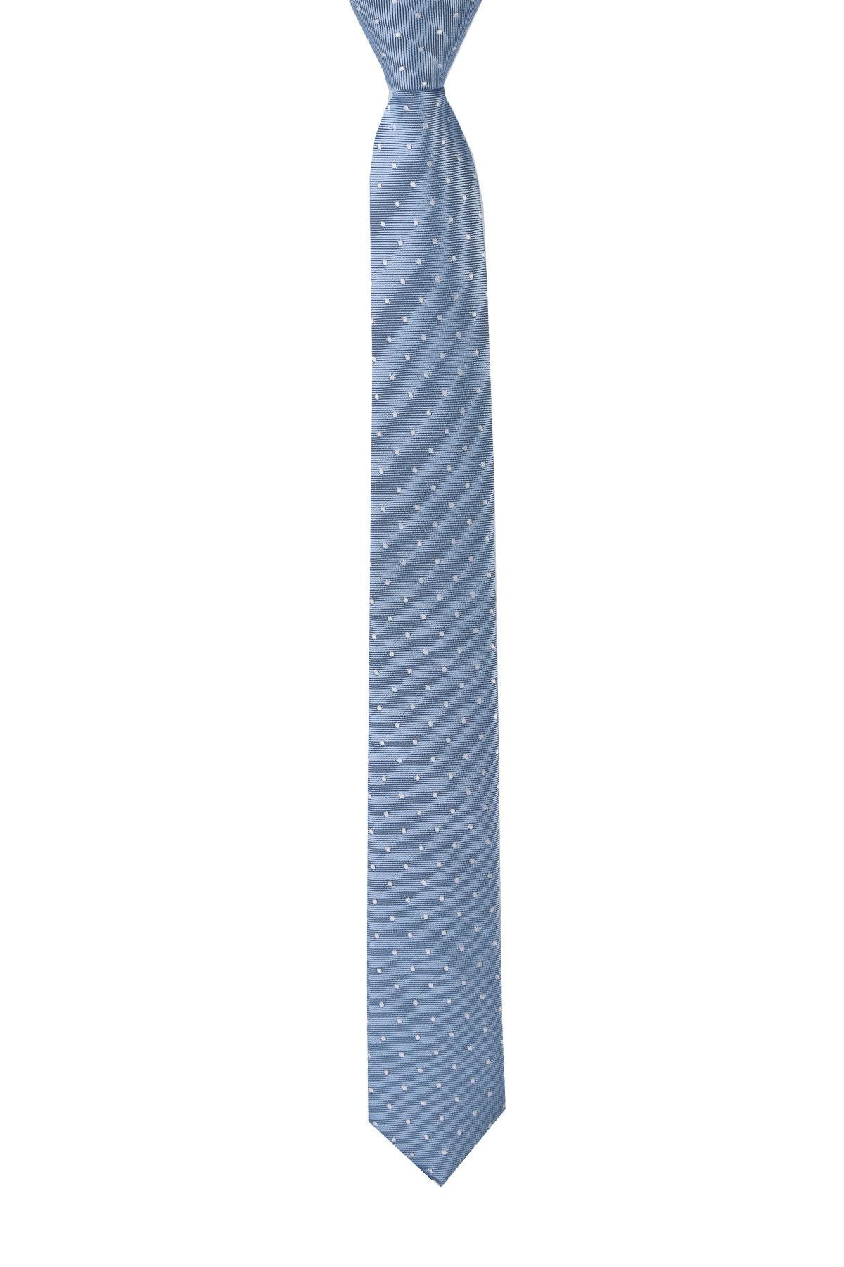 Esgue Dar Kesim Mavi - Beyaz Nokta Desenli Slim 6 cm. Hand Made Kravat