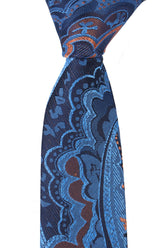 Esgue Dar Kesim Mavi Desenli Slim 6 cm. Hand Made Kravat