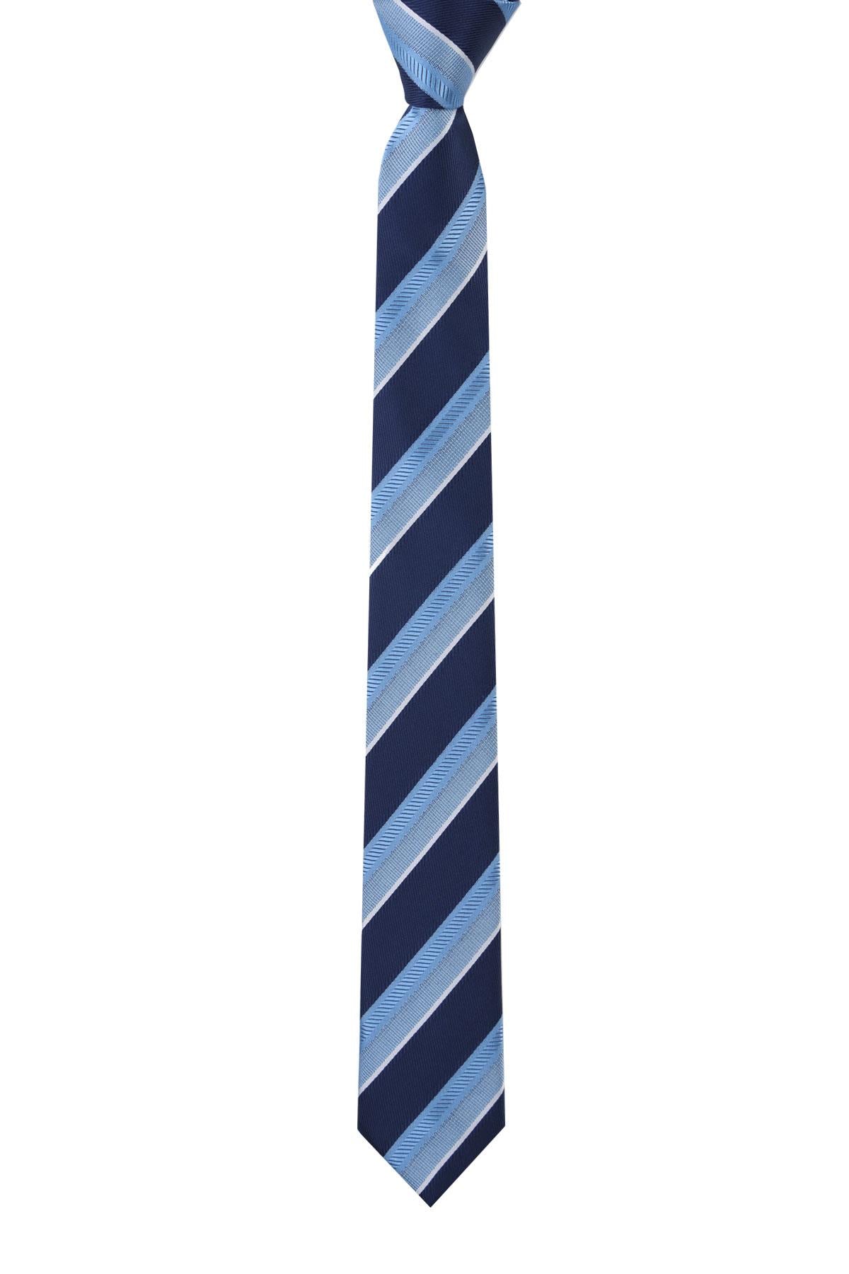 Esgue Dar Kesim Mavi - Lacivert Çizgili Slim 6 cm. Hand Made Kravat