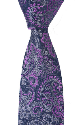 Esgue Dar Kesim Mor -Gri Şal Desen Slim 6 cm. Hand Made Kravat