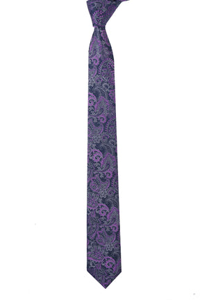 Esgue Dar Kesim Mor -Gri Şal Desen Slim 6 cm. Hand Made Kravat