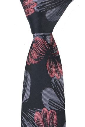 Esgue Dar Kesim Gri & Somon Çiçek Desenli Slim 6 cm. Hand Made Kravat