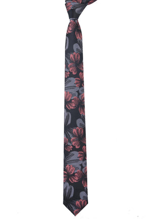 Esgue Dar Kesim Gri & Somon Çiçek Desenli Slim 6 cm. Hand Made Kravat
