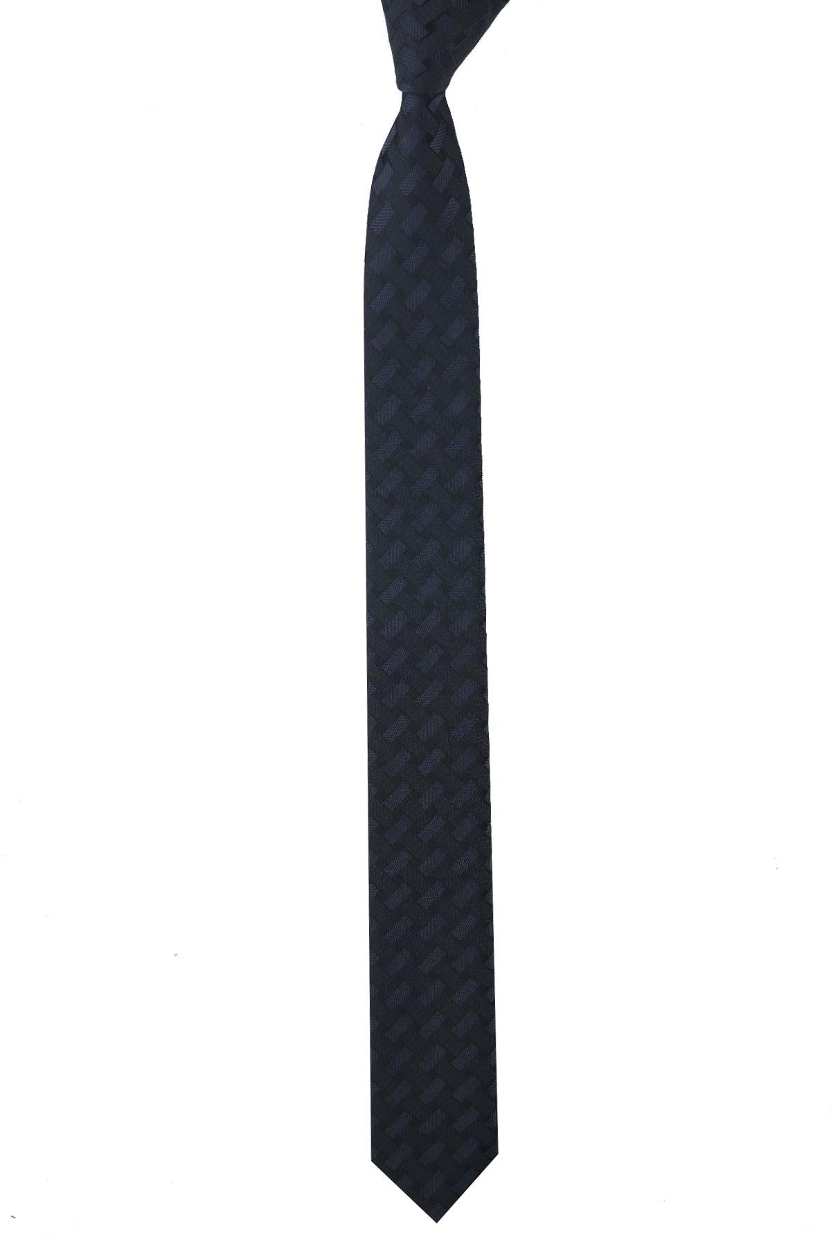 Esgue Dar Kesim Siyah Desenli Slim 6 cm. Hand Made Kravat