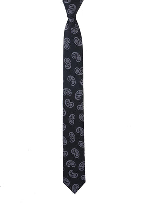 Esgue Dar Kesim Siyah - Gri Şal Desen Slim 6 cm. Hand Made Kravat