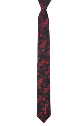 Esgue Dar Kesim Siyah -Pembe Çiçek Desenli Slim 6 cm. Hand Made Kravat