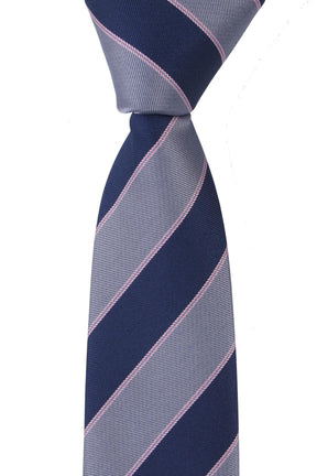 Esgue Dar Kesim Slim Gri - Lacivert Çizgili 6 cm. Hand Made Kravat