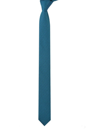 Esgue Dar Kesim Slim Lacivert - Turkuaz Desenli 6 cm. Hand Made Kravat