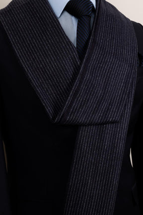 Esgue Yünlü Lacivert İnce Çizgili Kaşkol - Klasik ve Modern Erkek Atkı