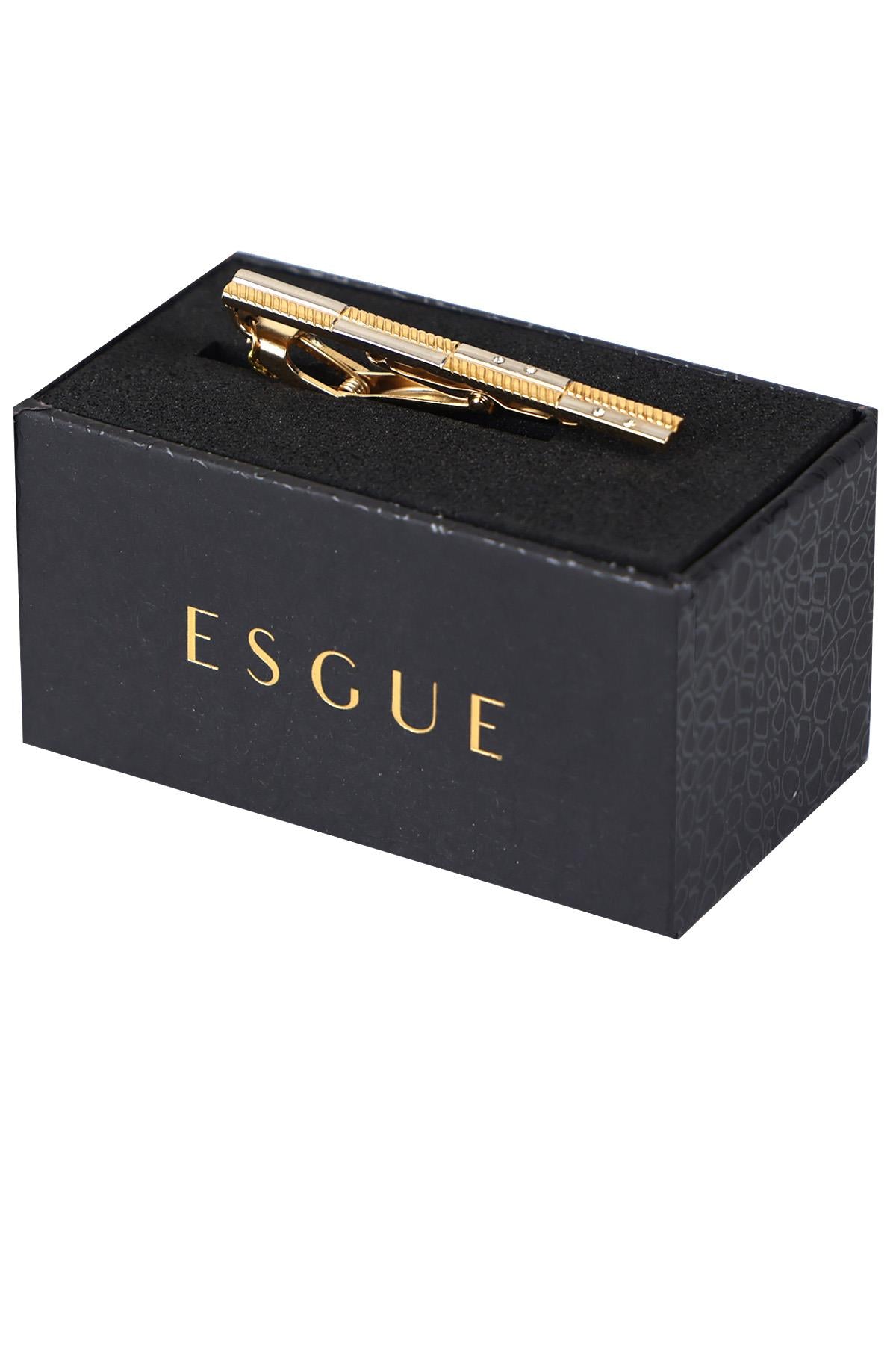 Esgue Gold Gümüş Renk Kravat İğnesi – Desenli Kravat Klipsi