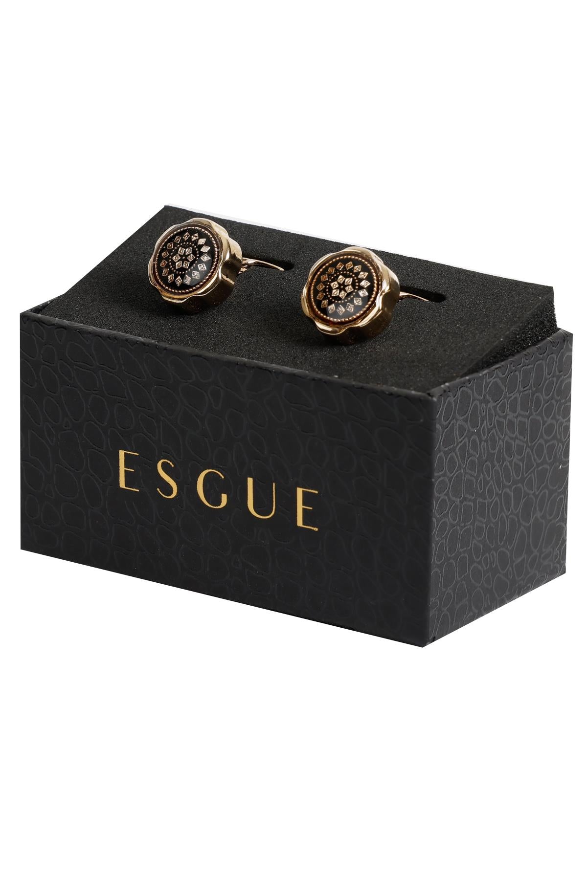Esgue Gold Renk Siyah Yuvarlak Desenli Kol Düğmesi KD:7402