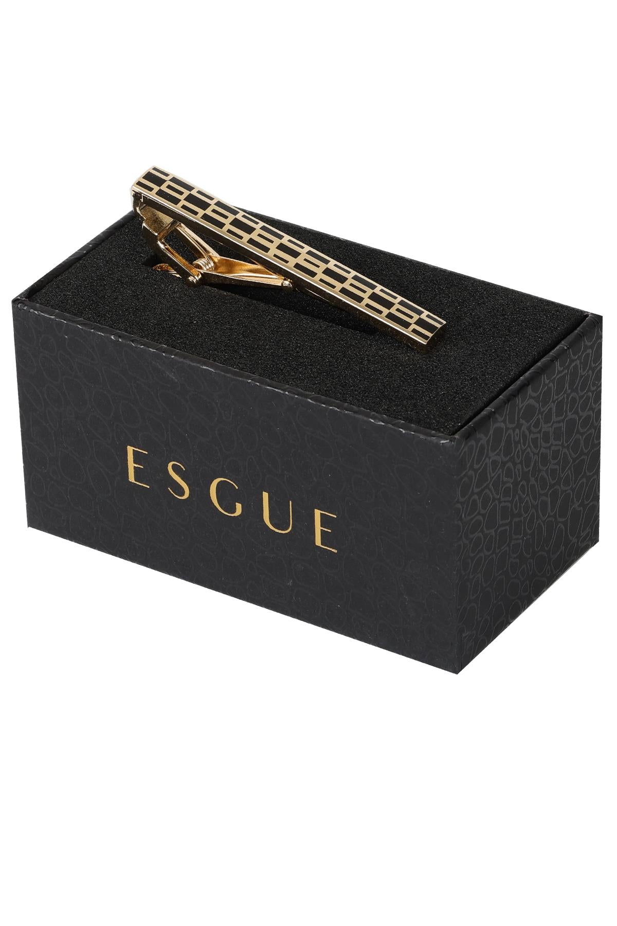 Esgue Gold Siyah Renk Çoklu Kare Desenli Kravat Klipsi – KM:5263
