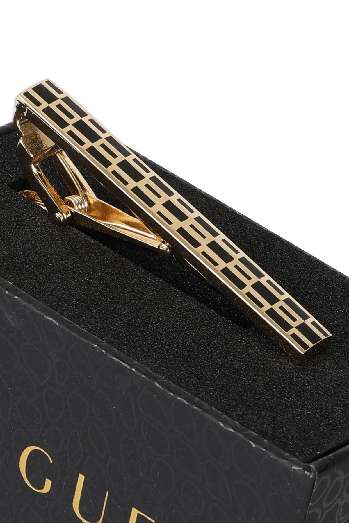 Esgue Gold Siyah Renk Çoklu Kare Desenli Kravat Klipsi – KM:1263