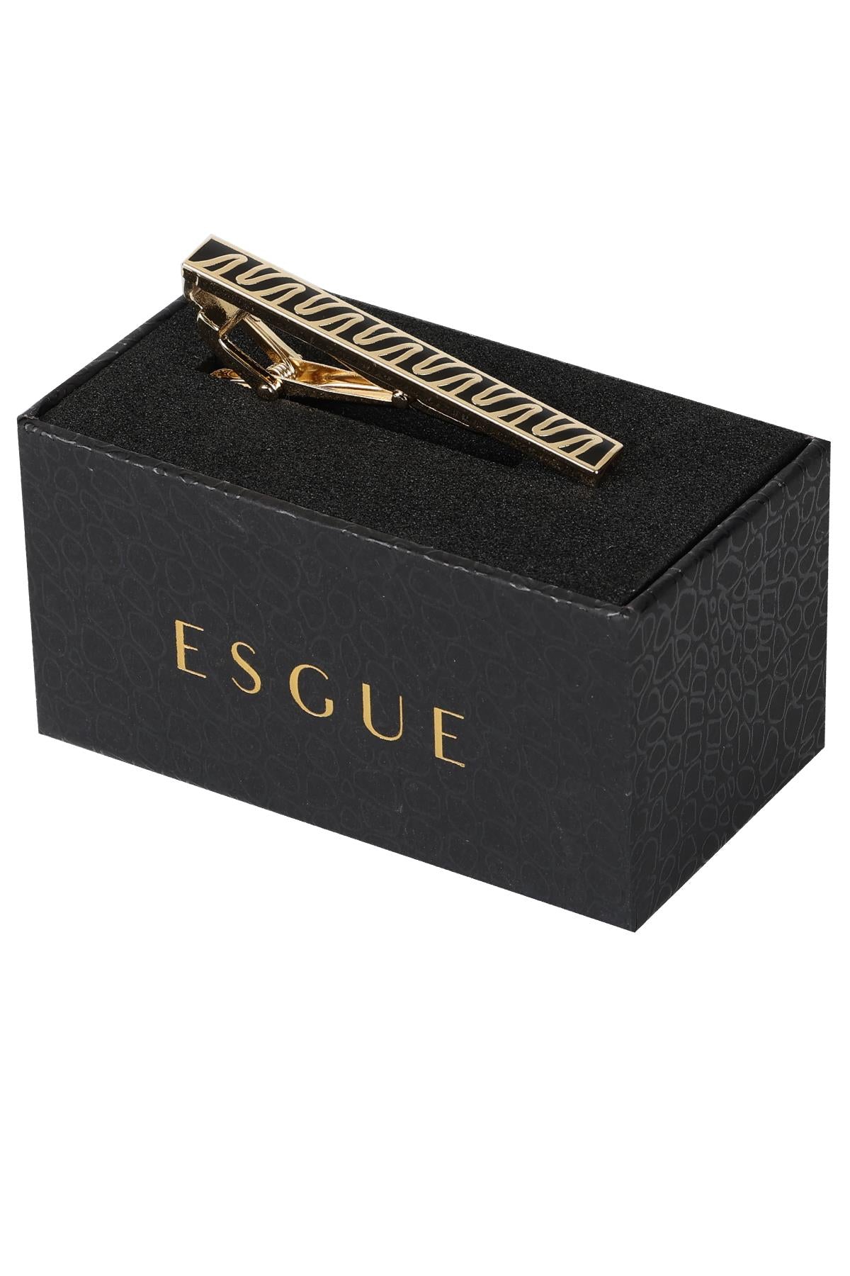 Esgue Gold Siyah Renk Dalga Desenli Şık Kravat Klipsi – KM:1251