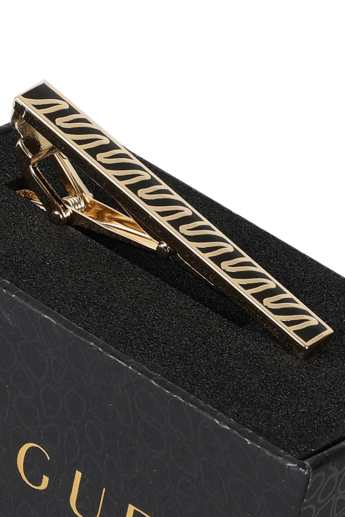 Esgue Gold Siyah Renk Dalga Desenli Şık Kravat Klipsi – KM:1251