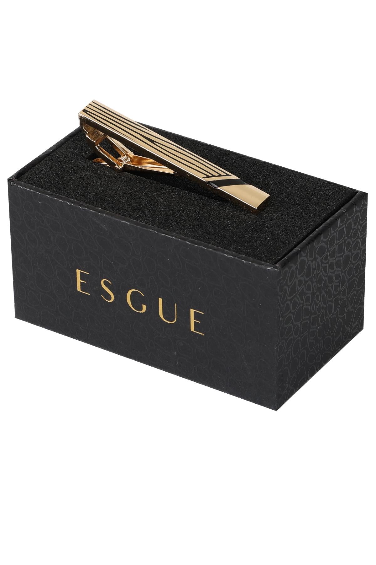 Esgue Gold Siyah Renk Dalga Desenli Şık Kravat Klipsi – KM:5261