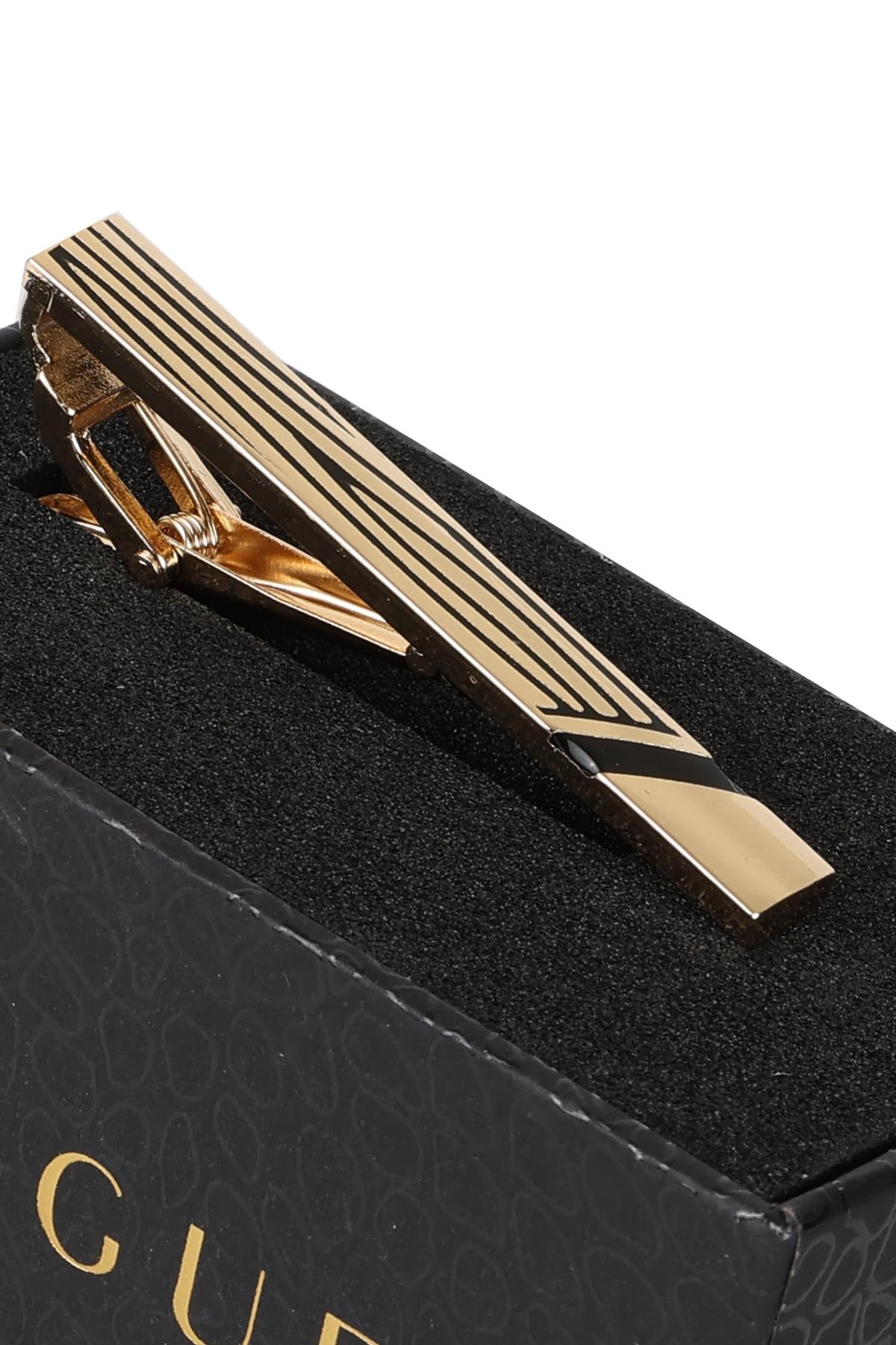 Esgue Gold Siyah Renk Dalga Desenli Şık Kravat Klipsi – KM:1261