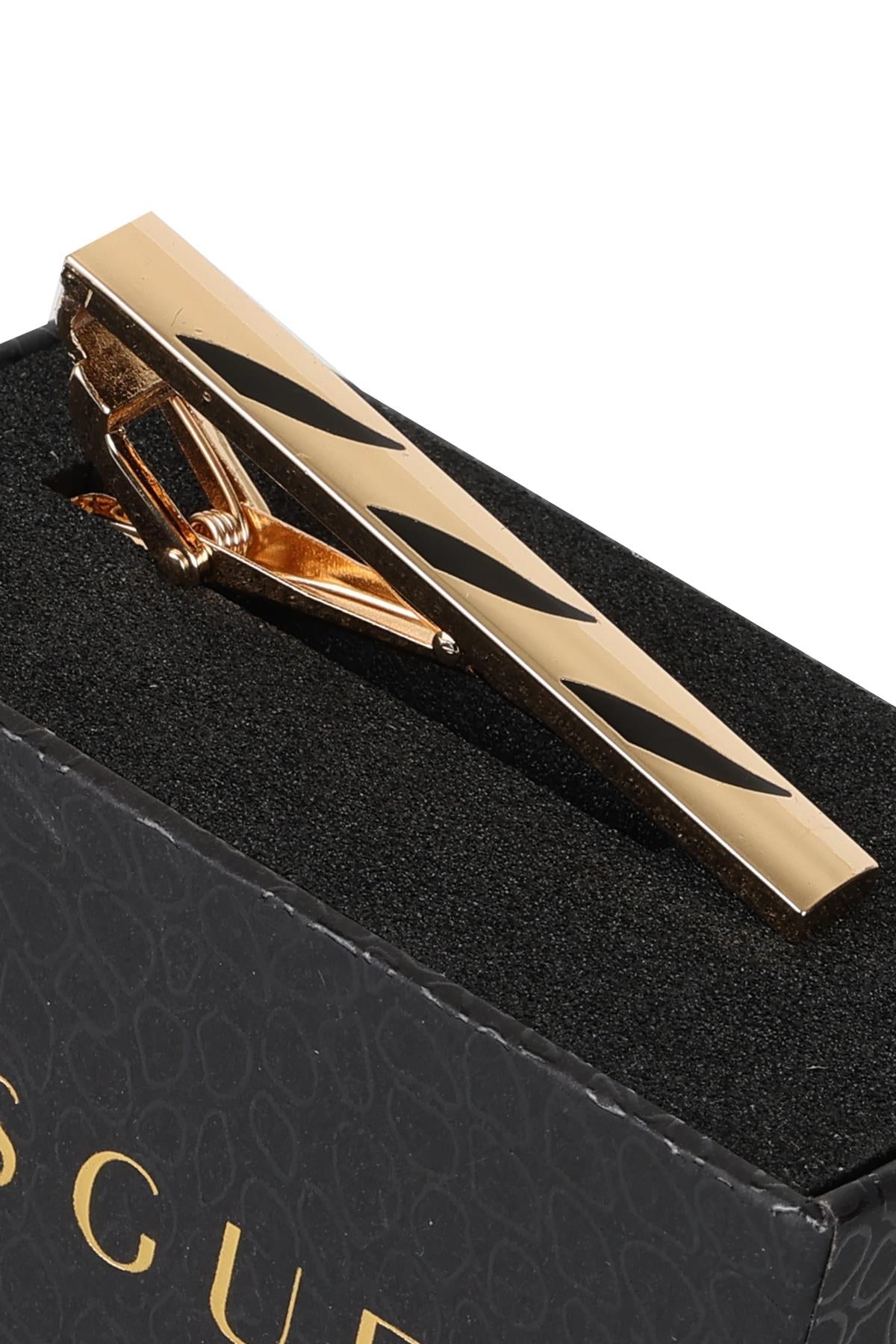 Esgue Gold Siyah Renk Eğik Şerit Desenli Kravat Klipsi – KM:5257