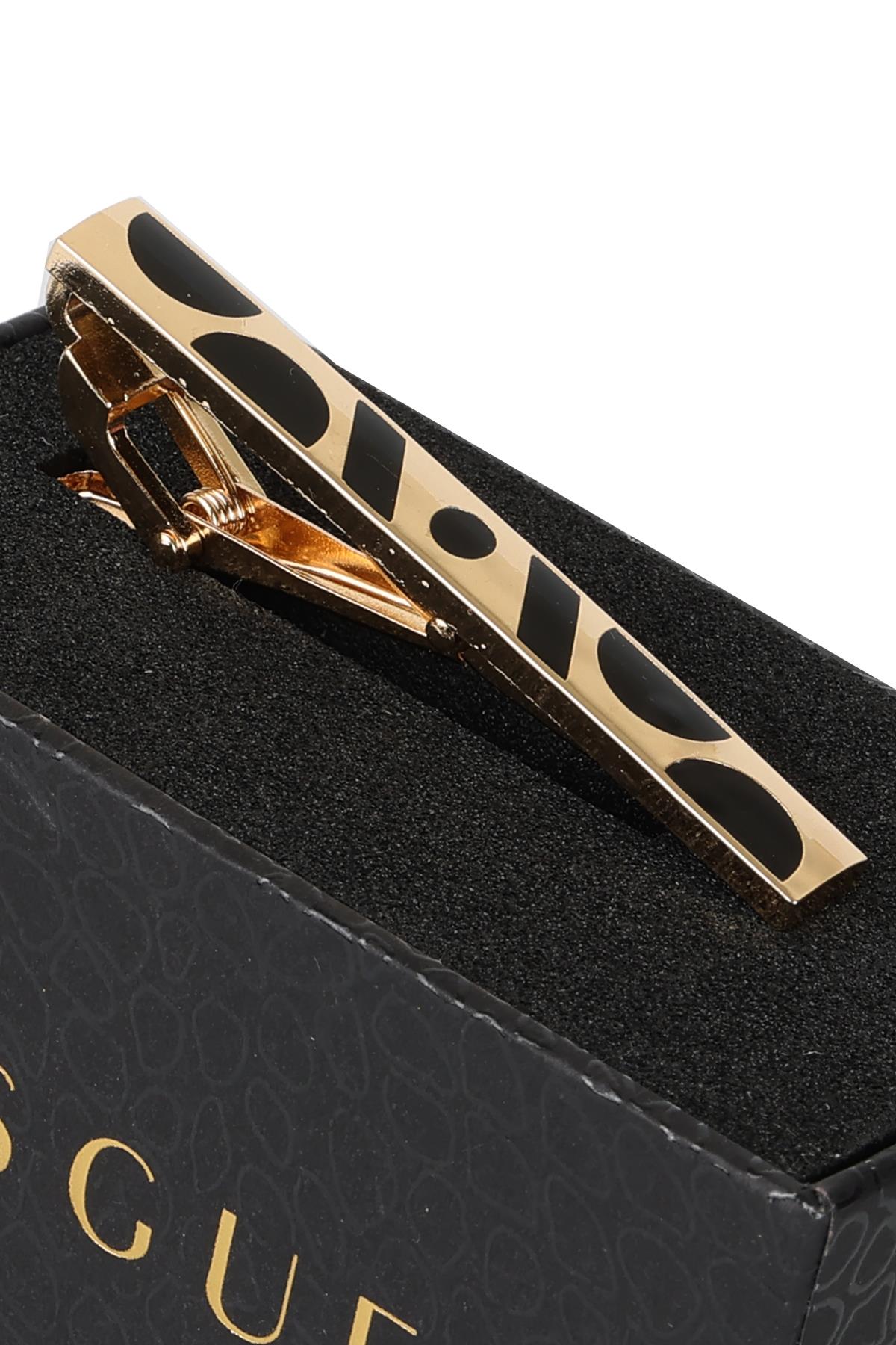 Esgue Gold Siyah Renk Geometrik Desenli Klasik Kravat Klipsi – KM:1270