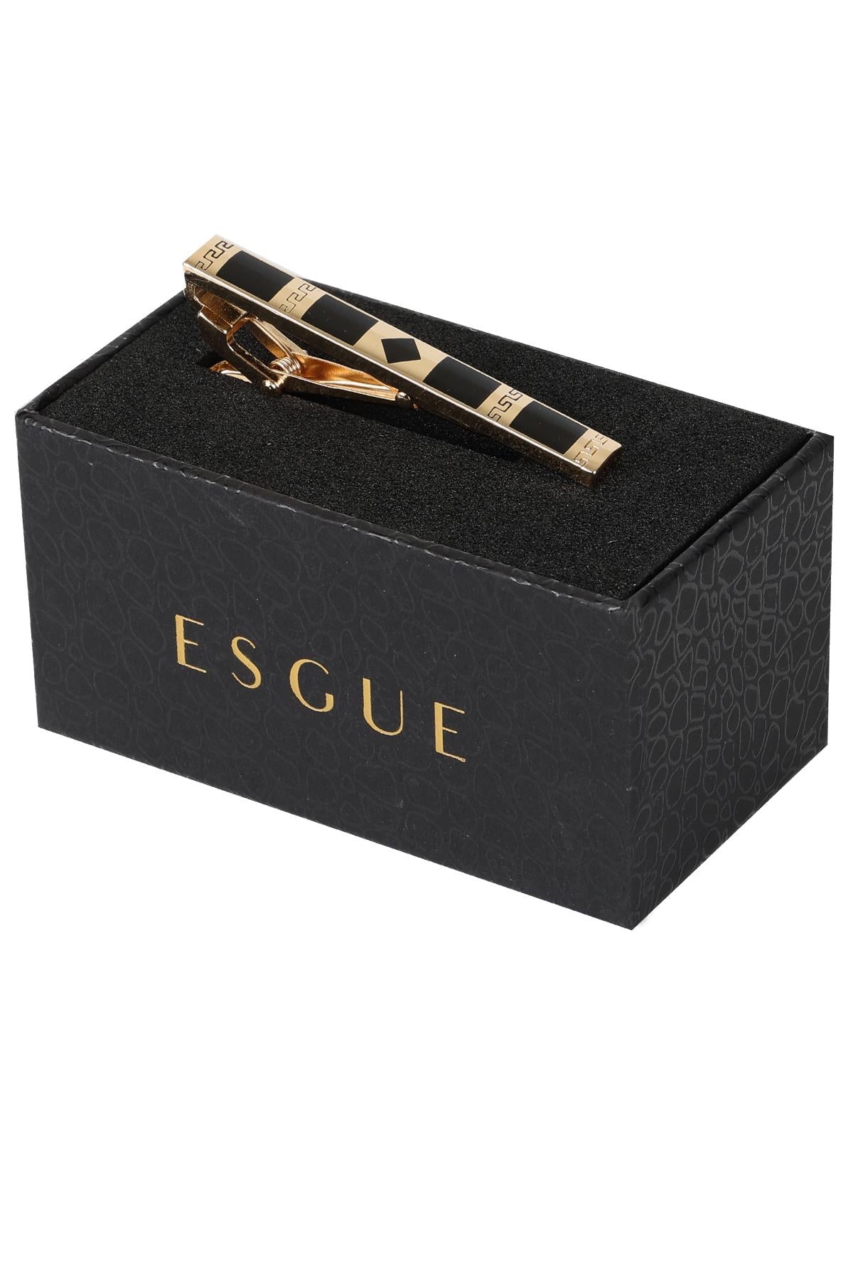 Esgue Gold Siyah Renk Geometrik Parçalı Modern Kravat Klipsi – KM:1260